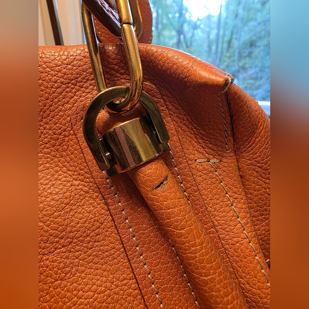🧡 Authenticated Chloé Paraty Medium Satchel Bag in Orange Leather Suntan - Picture 8 of 16